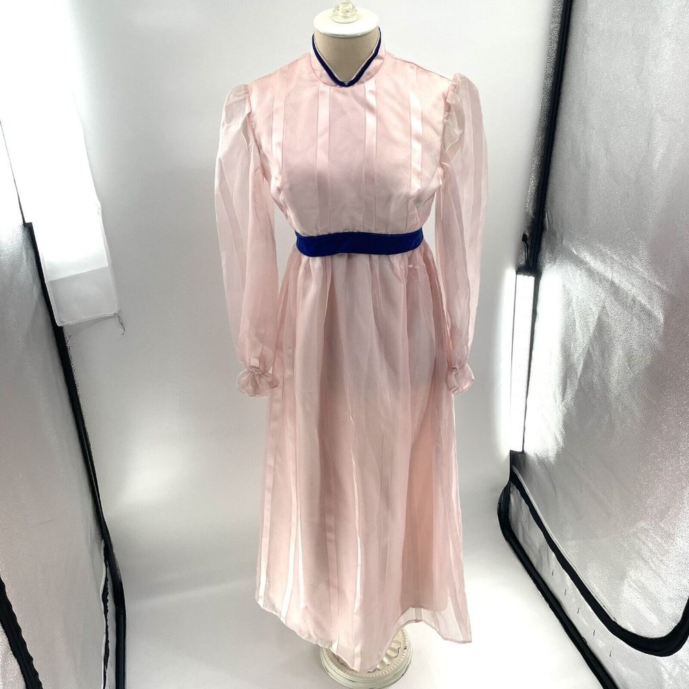 Vtg '60s Women's Emma Domb PRARIE Pink Ruffled Chiffon Long Party Dress S